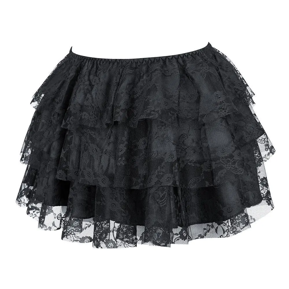 Women's Plus Size High Waist Pirate Skirt Mini Lace- Gothic, Basic Style, Cute Multi-Layer Lace Short Skirt for Thanksgiving, Formal Summer Outfits (White, Black, Wine Red, Green, Brown), Renaissance, 7Xl Asymmetrical Elastic