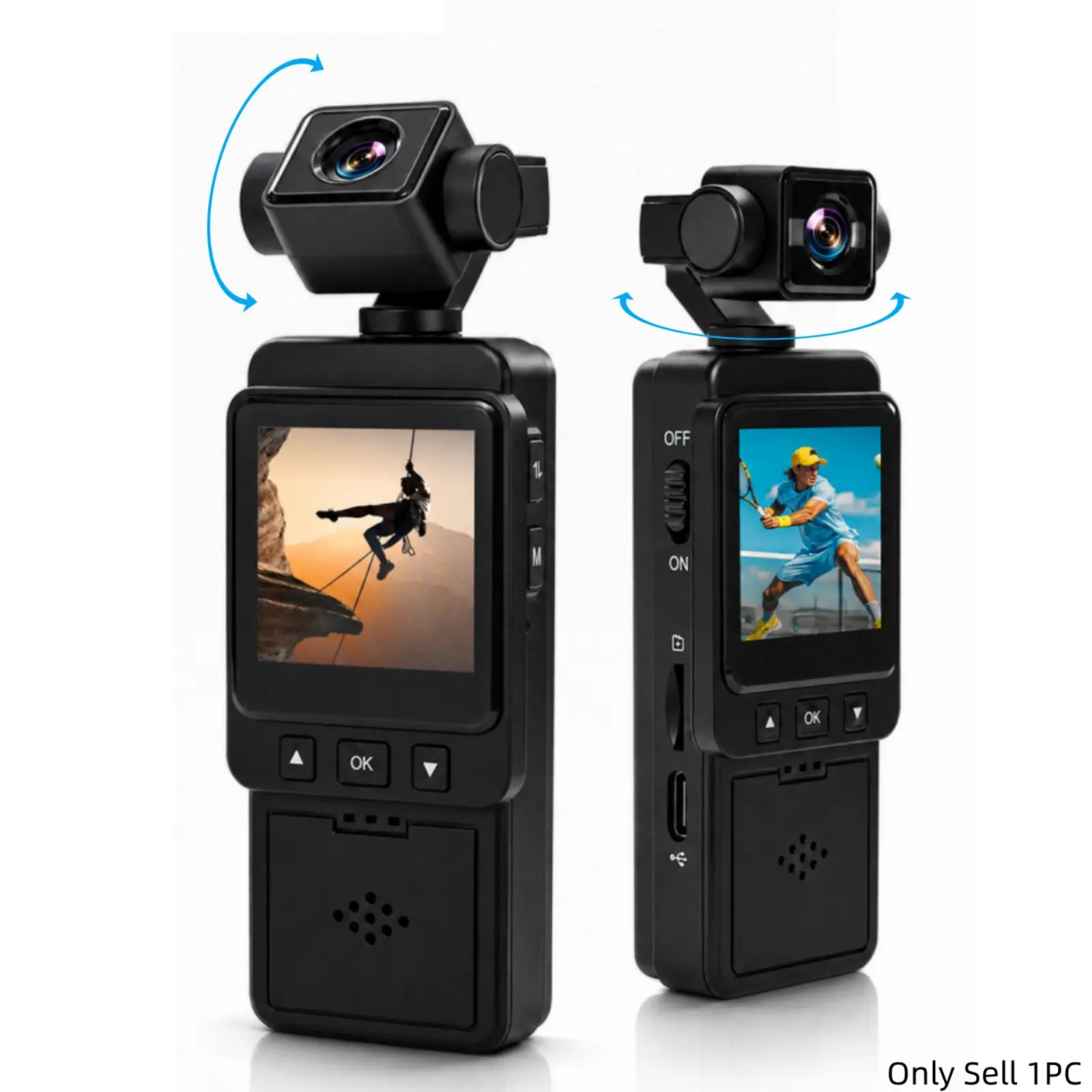 1080P Wearable Action Camera, WiFi Pocket Body Cam with 270° Rotatable Lens, 6X Digital Zoom, Color Night Vision and Audio Video Recording, HD Video Camera