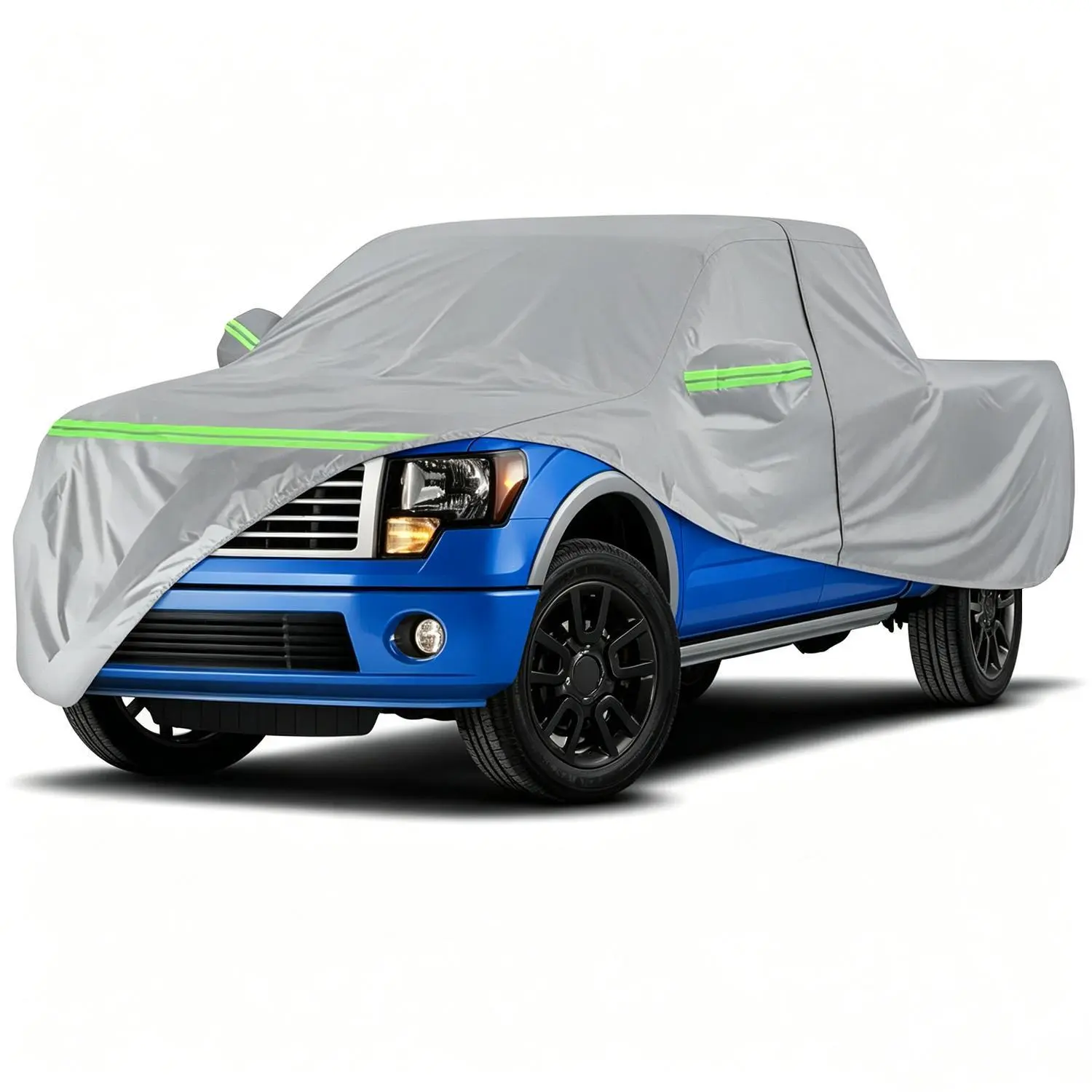Pickup Truck Cover with Driver Door Zipper, Waterproof UV-Snow-Dust Proof, Reflective Safety Strips for Outdoor Daily Parking