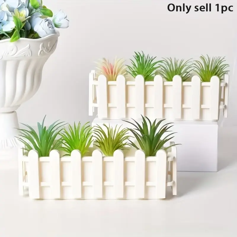 Artificial succulent fence with artificial flowers, decorative small fence, flower arrangement, long plastic flower trough, home decoration flower basket