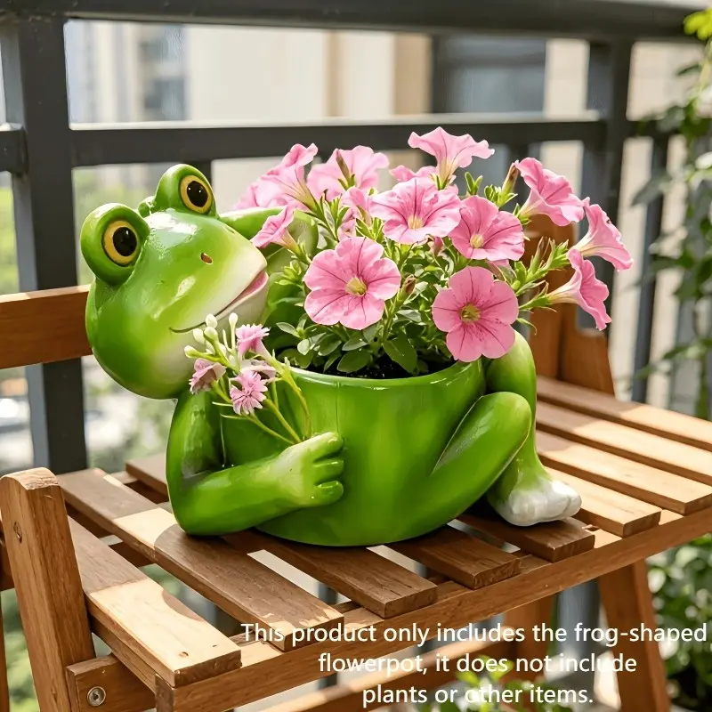 Lazy Lying Frog Planter, Creative Resin Cartoon Frog Flower Pot, Decorative Ornament for Balcony & Courtyard, Outdoor Garden Decor, Succulent & Flower Sculpture, Animal Theme for Patio & Garden, Garden Planters