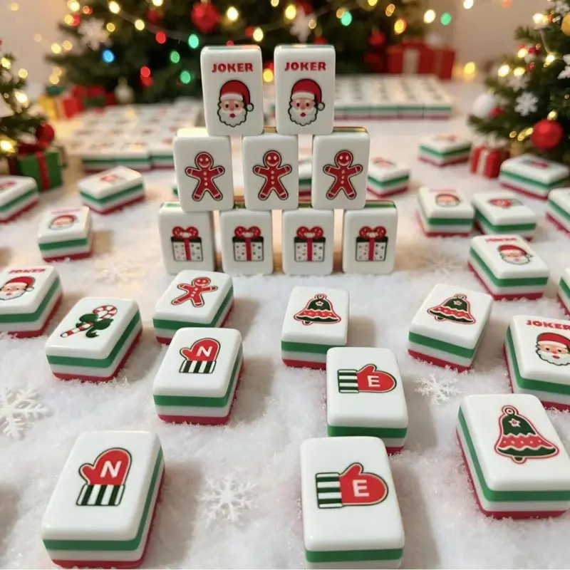 Festive Christmas American Mahjong Set - 4-Layer Acrylic Cartoon Tiles, Family Game Tabletop Holiday Games for 3-4 Players, Indoor Leisure Recreation Equipment
