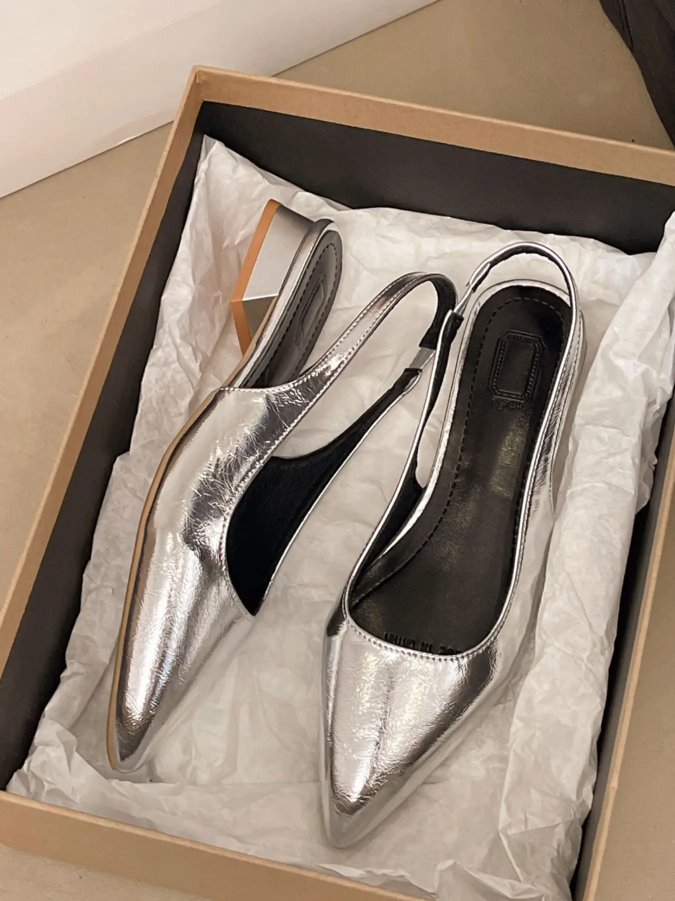 Women Pointed Toe Slingback Flat Sandals slipresistant Zapatos affordablefashion Faux‑Leather Backless Mule Flats For Office Daily Casual Wear