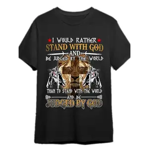 🎀 [street wear]Men's "I'd Rather Be Judged By God" Knight Templar Christian Graphic T-Shirt - Lion & Cross Design, Bold Statement Tee, Short Sleeve Casual Round Neck, Machine Washable Black Shirt for Men fathers day gift ideas