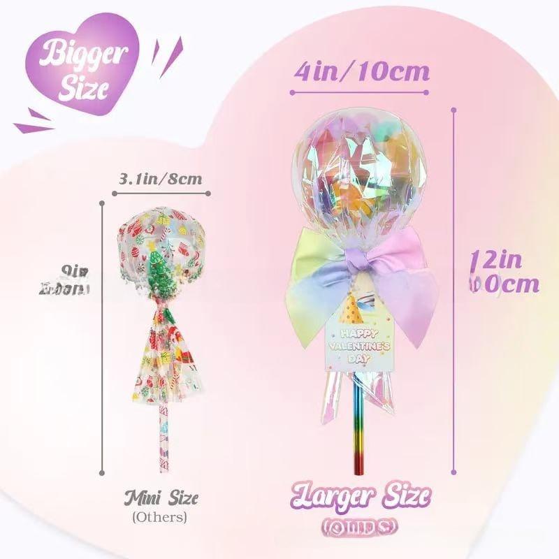 Party 24-Pack Giant Lollipop Valentine's Day Set with Rainbow Pencils & Candy Lollipop-Shaped Containers for School Parties & Classroom Gifts Perfect for Boys and Girls Christmas Stationery Kids Halloween Sticker Eraser Stamper Heart Card