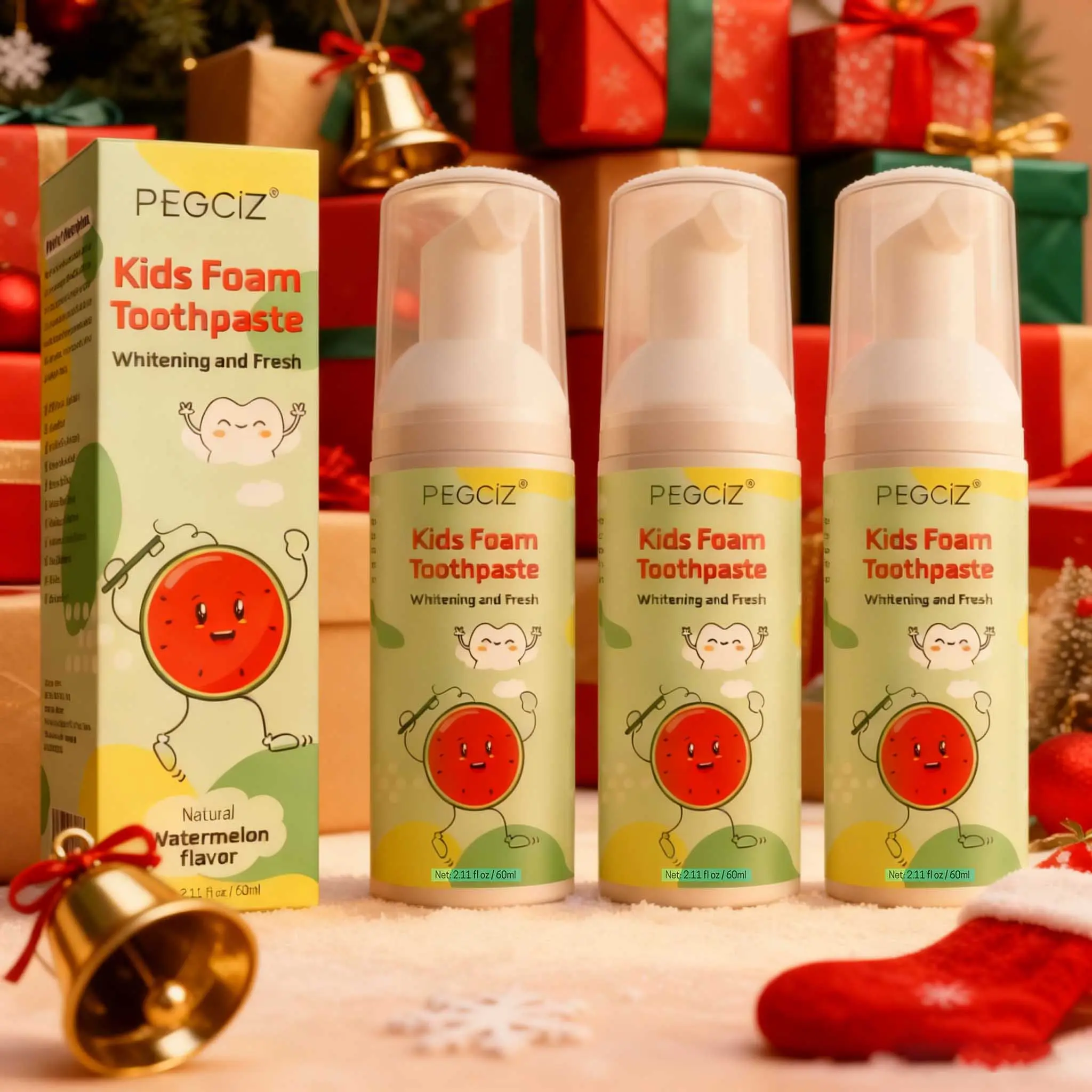 PEGCIZ Kids' Tooth Cleaning Mousse (Watermelon Flavor) Kids' Mousse, Baby Toothpaste Best-selling refreshing watermelon flavor toothpaste! Brushing feels like taking a bite of sweet fruit! Say goodbye to resistance—make brushing time something your little