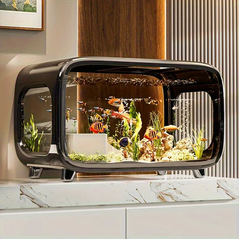 2026 New Clear Aquarium – All-in-One Enclosure for Turtles & Lizards with Lid, Minimalist Style for Living Room Decor. Full-view transparent rectangular tank with stable drop-resistant base, suitable for home freshwater and saltwater breeding.