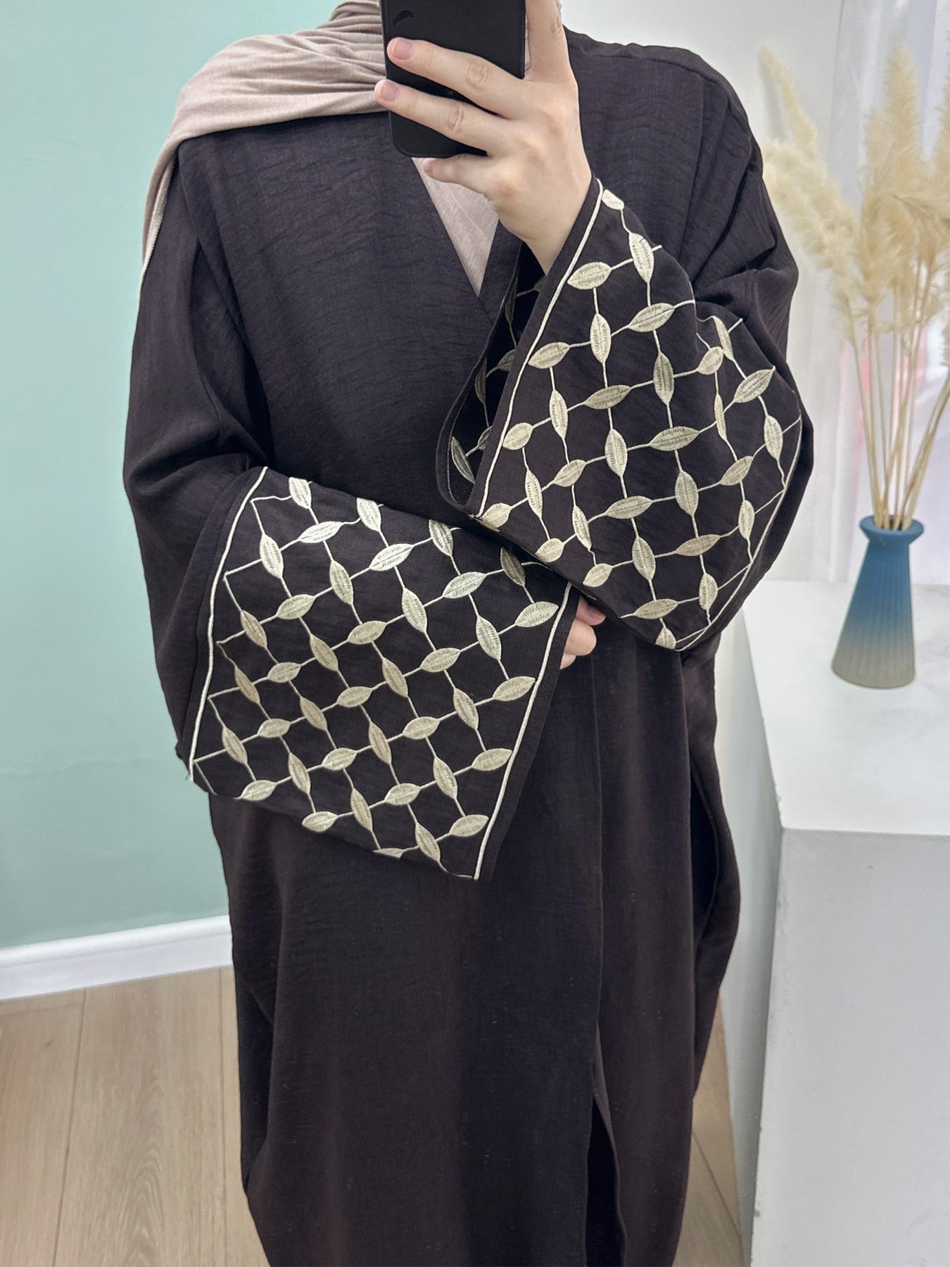 Women's Embroidery Modesty Abaya, Modest Casual Long Sleeve Abaya for Daily Wear, Ladies Islamic Clothing for All Seasons