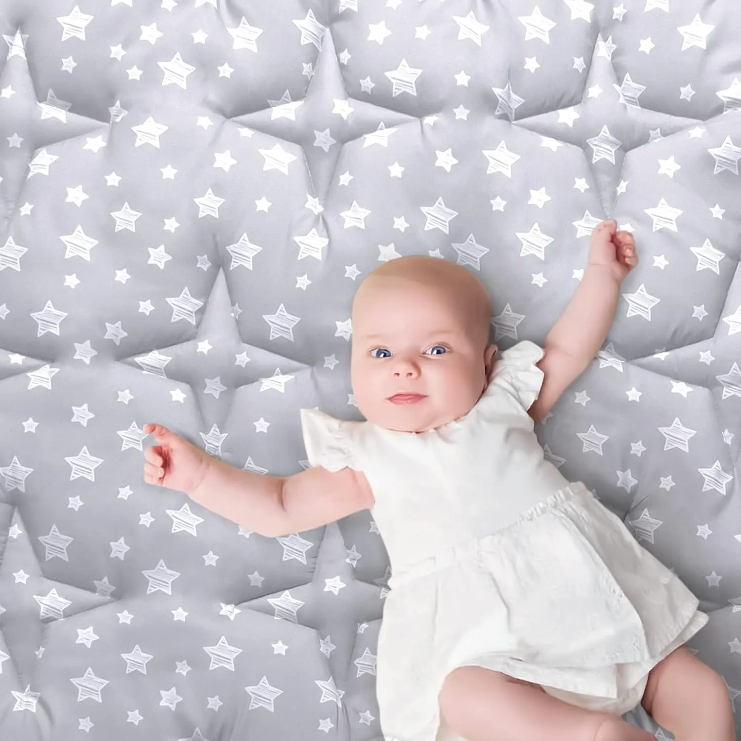 Baby Play Mat 74"x50" Playpen Mat Thick Ultra Soft Playpen Mat  Playing or Crawling, One-Piece Crawling Mat Non Slip Padded Baby Playmat  Floor 74x50 Inches, Grey with Star