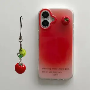Ins Korean Style Trendy Atmosphere Red Retro 3D Tomato Phone Case For iPhone 17 16 15 14 13 12 11 Pro Max Plus Simple Cute Cover