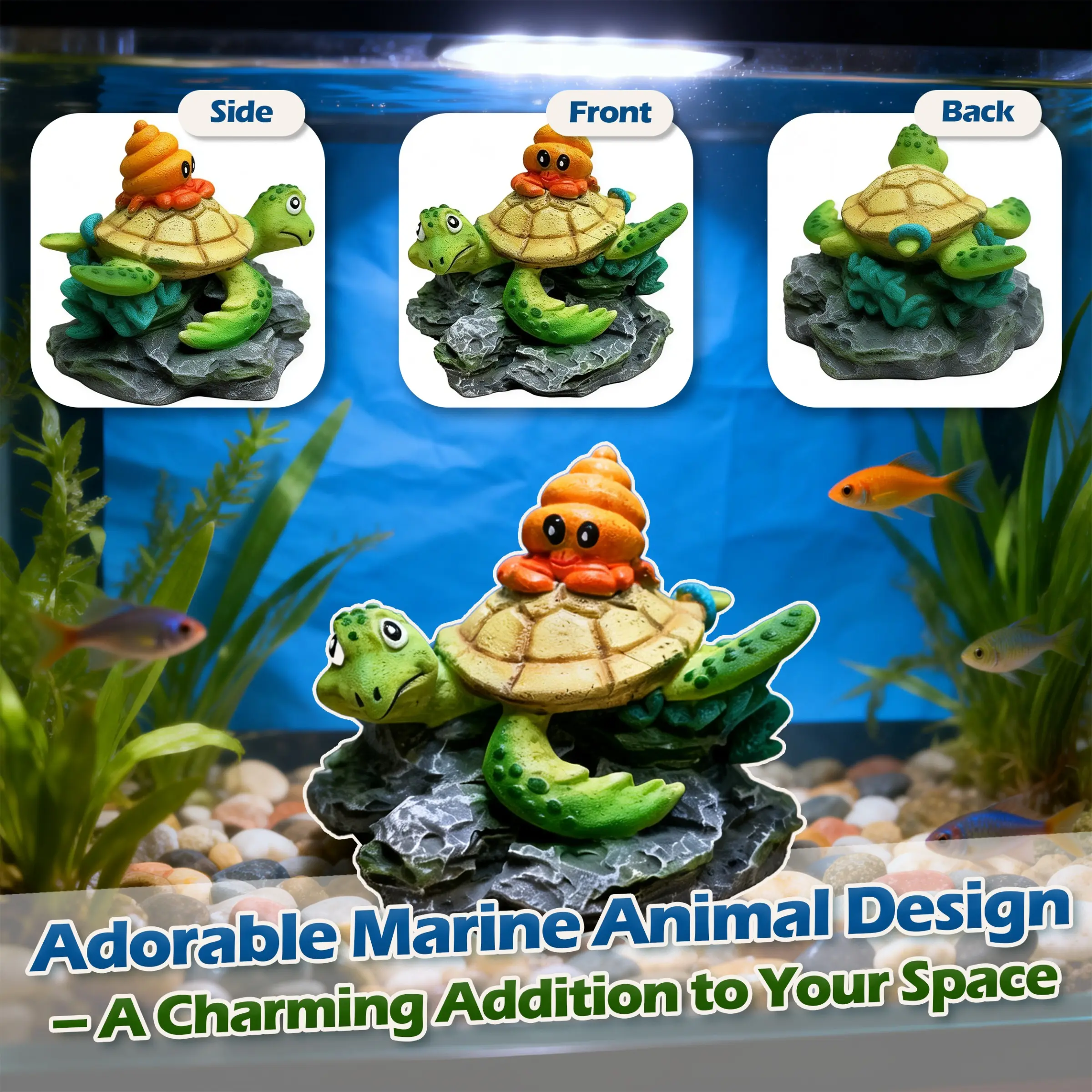 Resin Turtle Decorative Statue, Home Decoration Ornament, Small Sculpture for Bedroom, Living Room, Office, Aquarium Fish Tank, Fish Tank Decorations