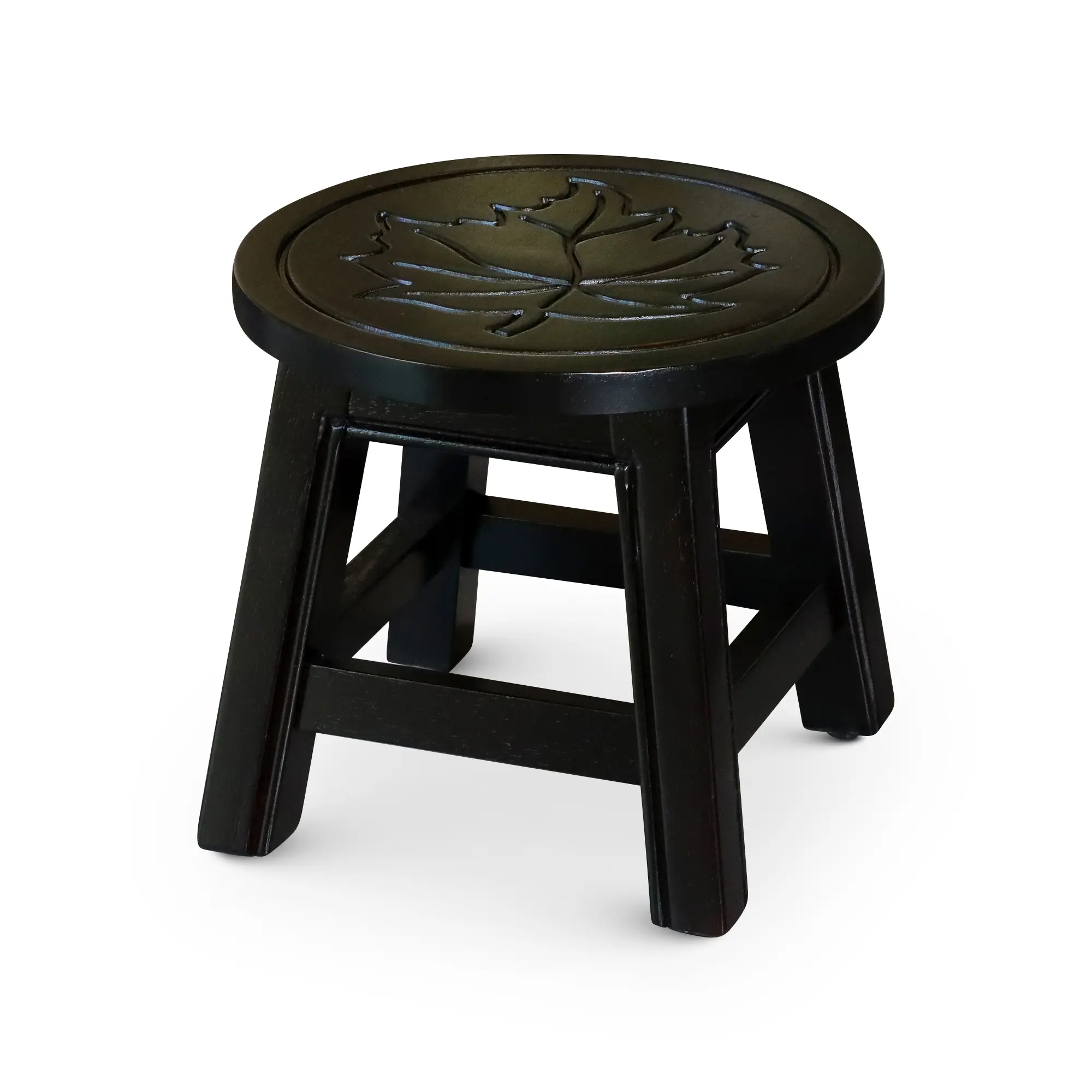Nokaa Carved Wooden Step Stool Maple Leaf Espresso Rubberwood Foot Stool 10in Height Decorative Accent for Living Room Bedroom Bathroom