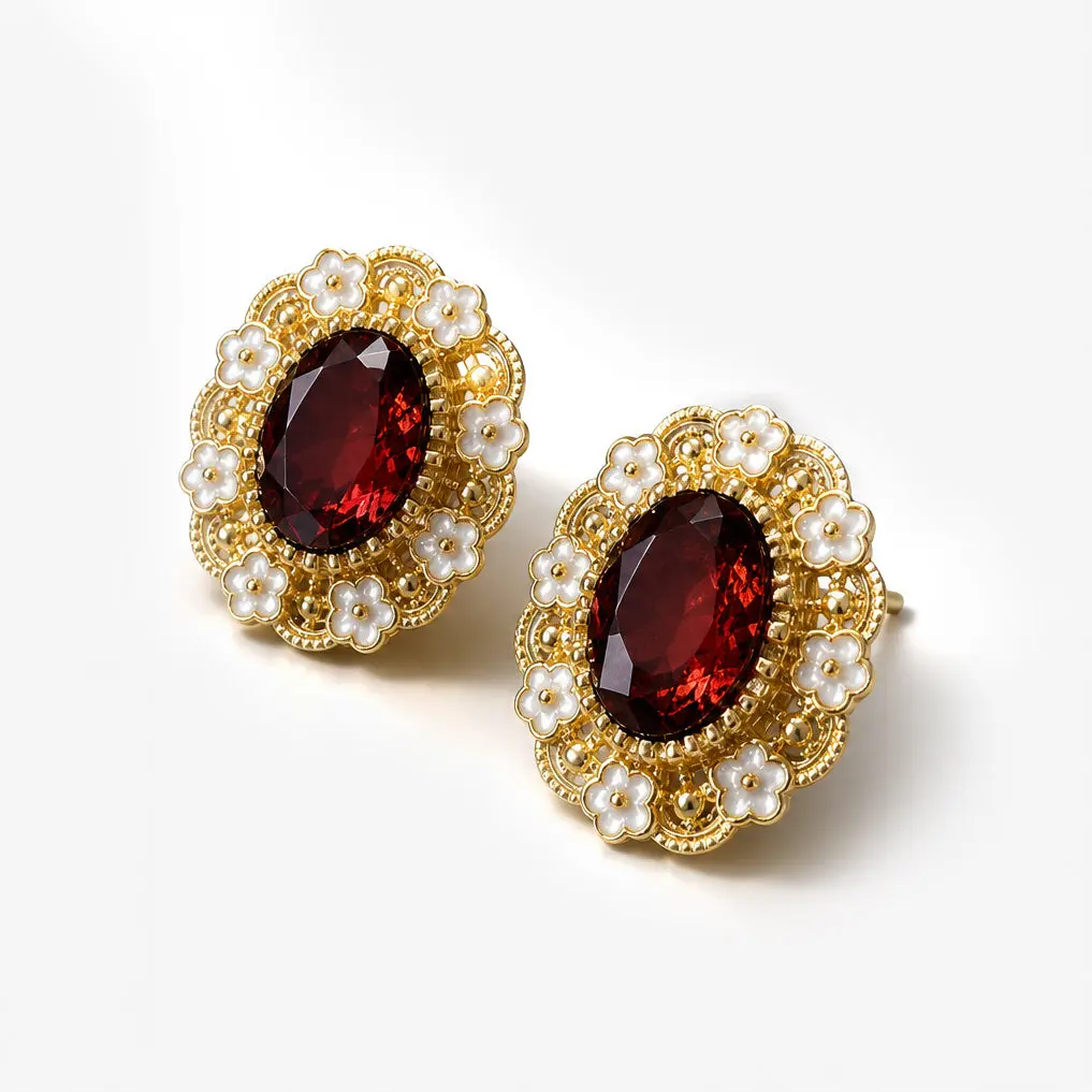 Women's Statement Autumn Foliage Botanical Leaf Earrings, Smoky Amber Faceted Gem Clip-On Costume Jewelry