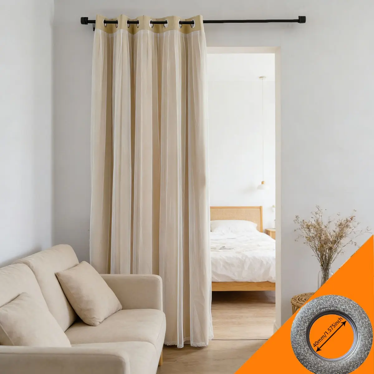 1pcs Light Apricot Dual-Layer Punched Partition Curtain, Versatile Low Saturation Soft Style, Insulating Dust-Proof Privacy Door Curtain, Home Decoration Curtain