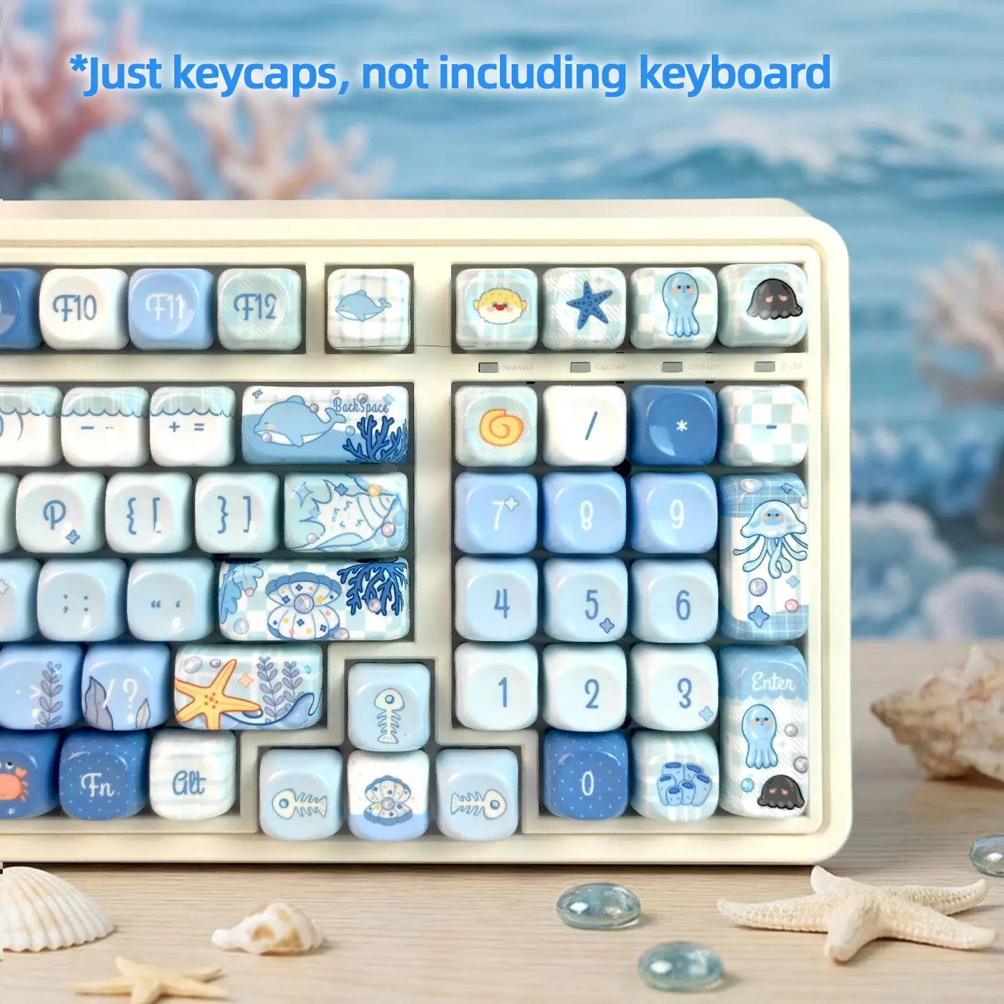 127 Key Ocean Theme Pbt Keycaps, High Moa Height, Compatible with 61/87/96/98/104/108 Layouts, Heat Sublimation Craftsmanship