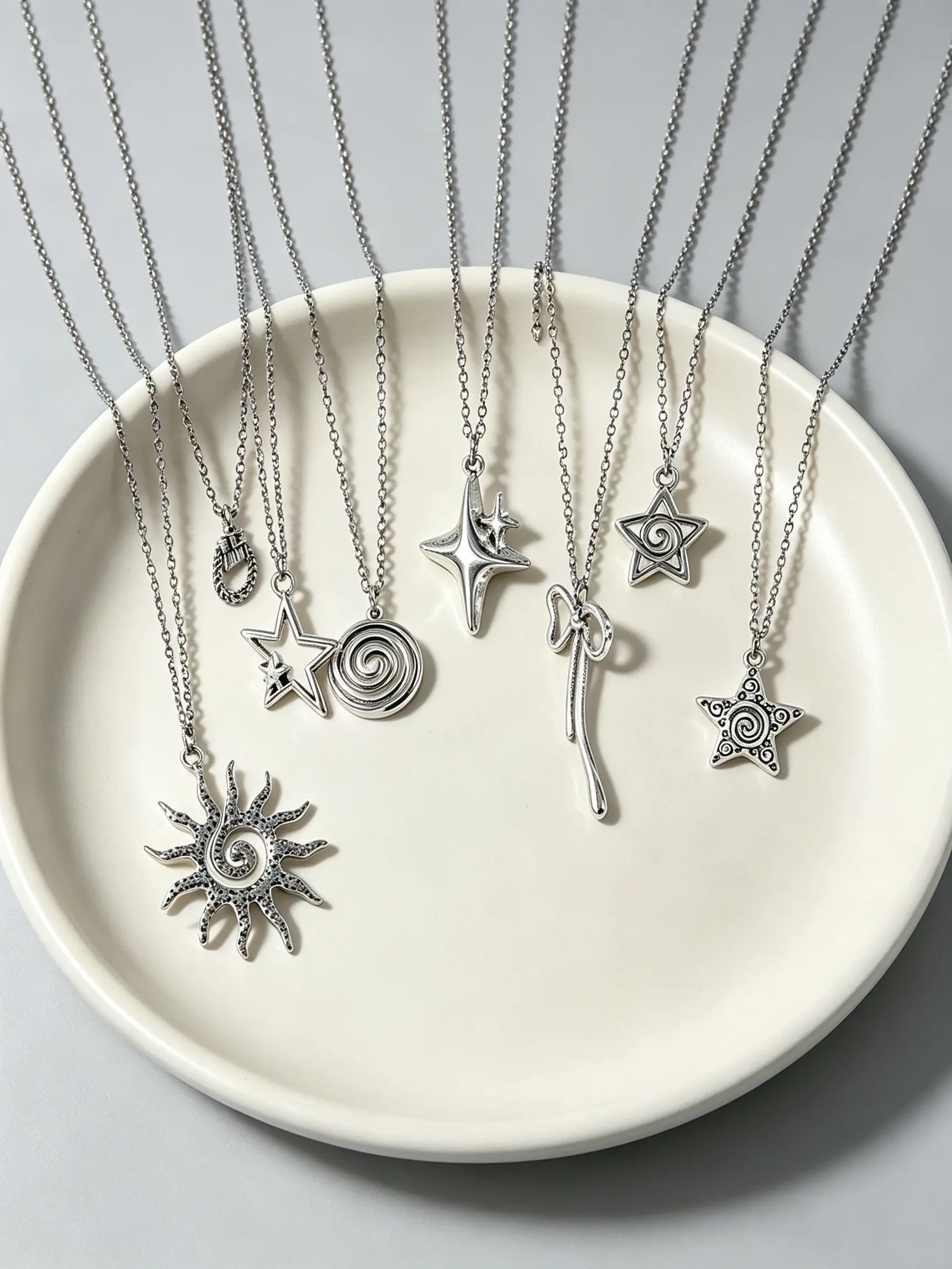 8pcs Simple Sun Star Bow Tie Pendant Necklace Set, Women's Fashion Versatile Jewelry, Costume Jewelry Necklace, Suitable for Daily Wear, Parties, Multiple Occasions