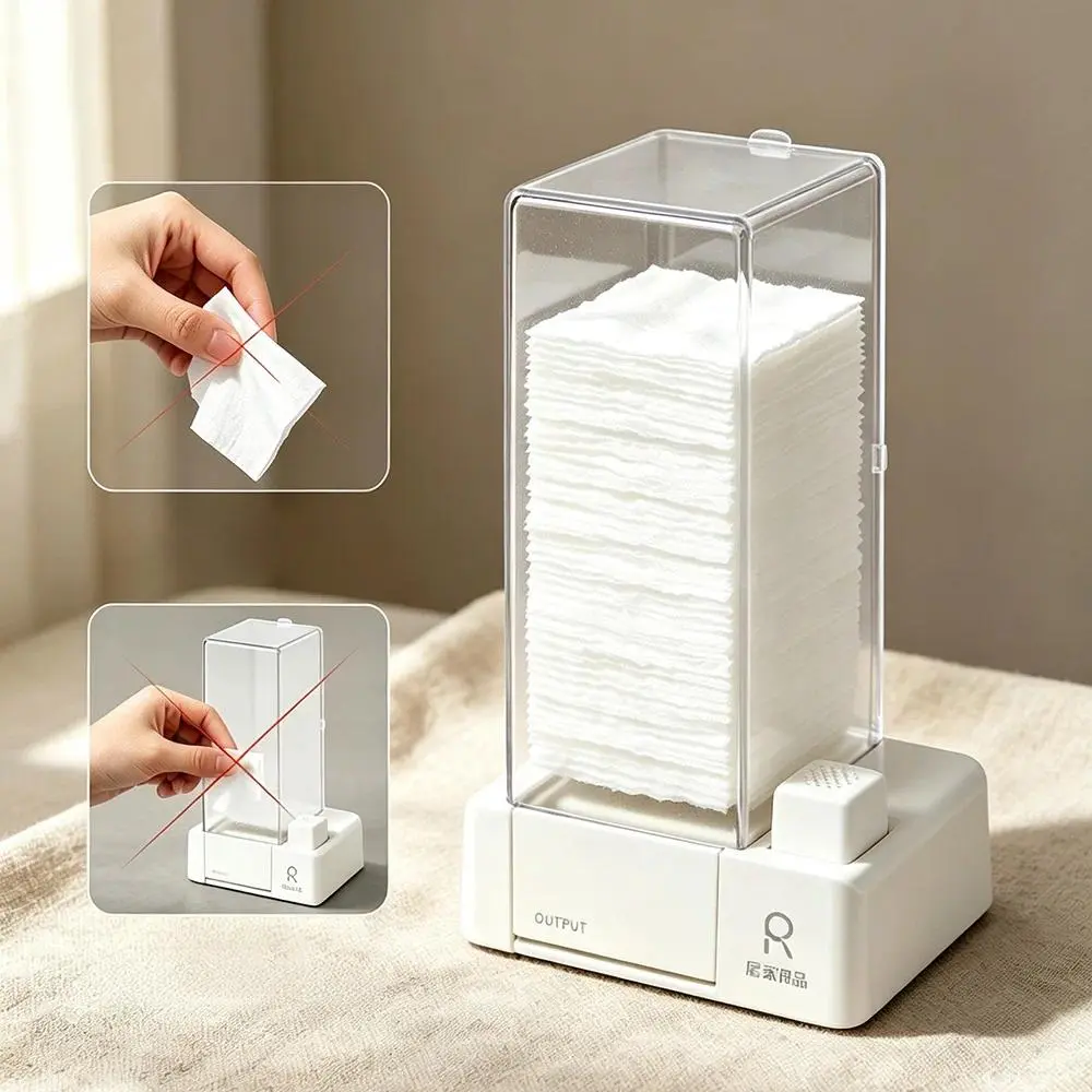 17cm White Automatic Floral Print Nail Pad Holder - Auto Dispense Beauty Products Organizer, Rectangle Multifunctional Storage for Nail Art Cotton, Clean Paper, Manicure Tools, Unisex Beauty Accessory