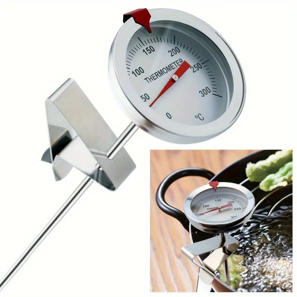 Food Temperature Thermometer with Pot Clip, Extended Stainless Steel BBQ Probe, Ideal for Grilling, Baking, Frying, 50-300°c Range