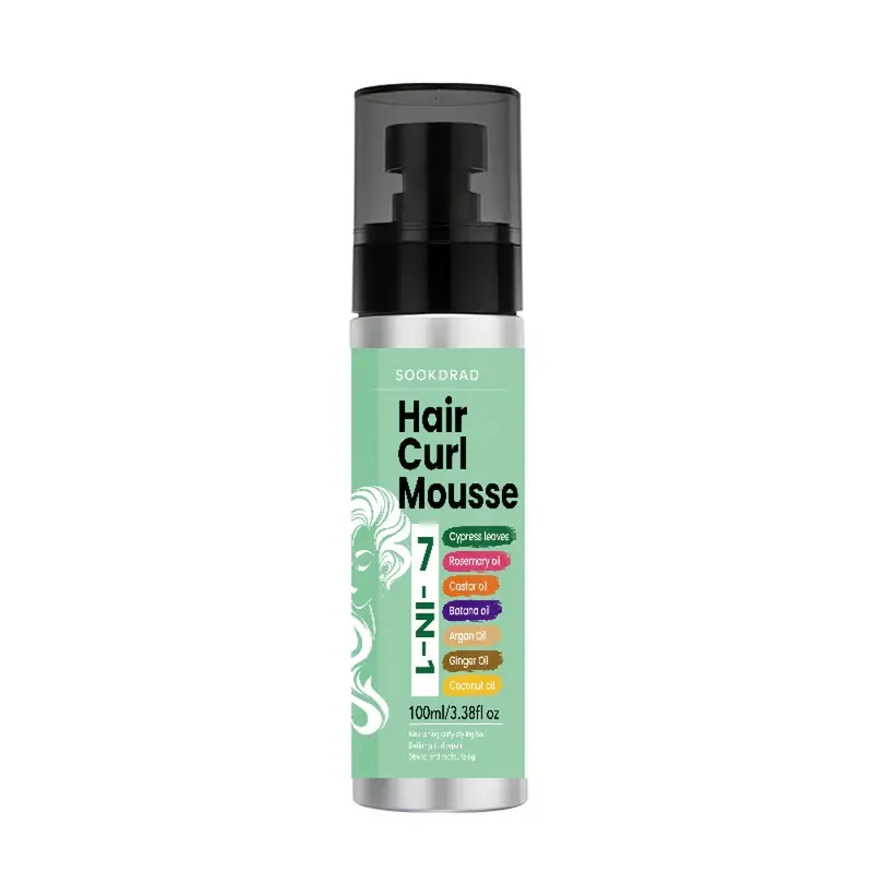 Hair Curl Mousse, containing cypress leaves, rosemary oil, castor oil, batana oil, argan oil, ginger oil, coconut oil, 7-in-1 formula, curl defining, hair styling, for hair, all users, 100ml/3.38fl oz