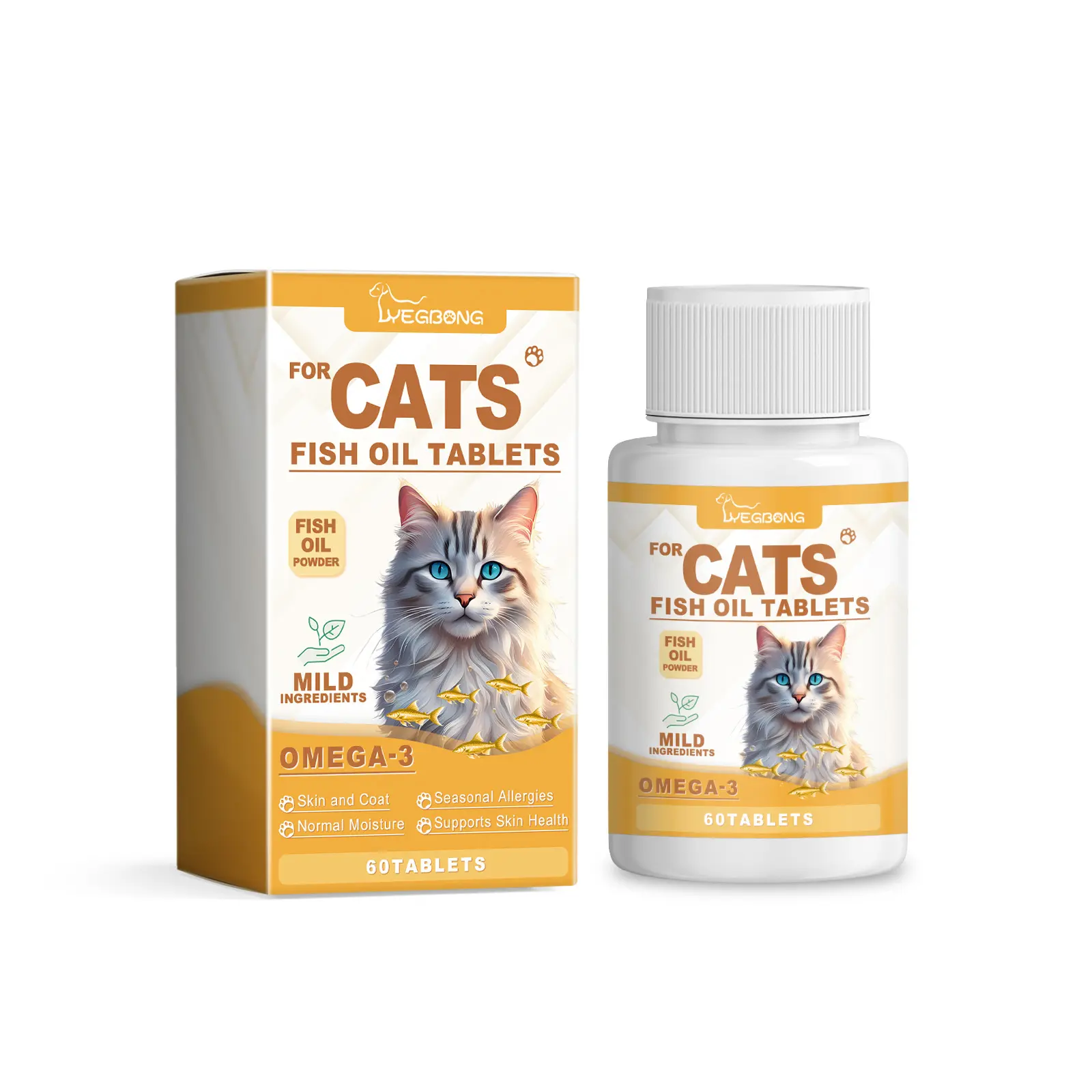 Yegbong Multi-Vitamin Fish Oil Tablets for Cats, Vitamin Care for Cats, Moisturizing Skin Fish Oil Maintenance Tablets