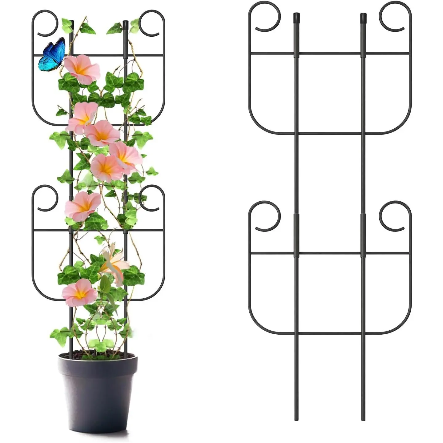 2-Pack Multi-Size Expandable Small Metal Trellis, Sturdy Plant Support for Climbing Vine Ivy, Pothos Climbers – Indoor Potted Use, Supports Growth