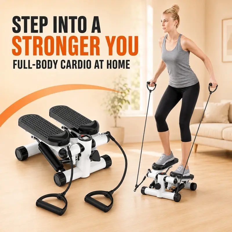 Mini Fitness Stepper with 2 Resistance Bands & LCD Monitor, Quiet Stair Stepper, Supports Max 330.7LBS Load-4128