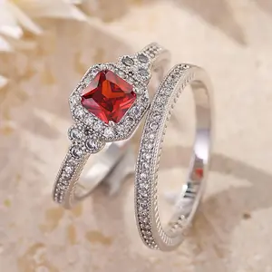 2 Piece Halo Wedding Ring Set For Women Elegant Engagement Ring Matching Eternity Band Bridal Statement Jewelry Gift