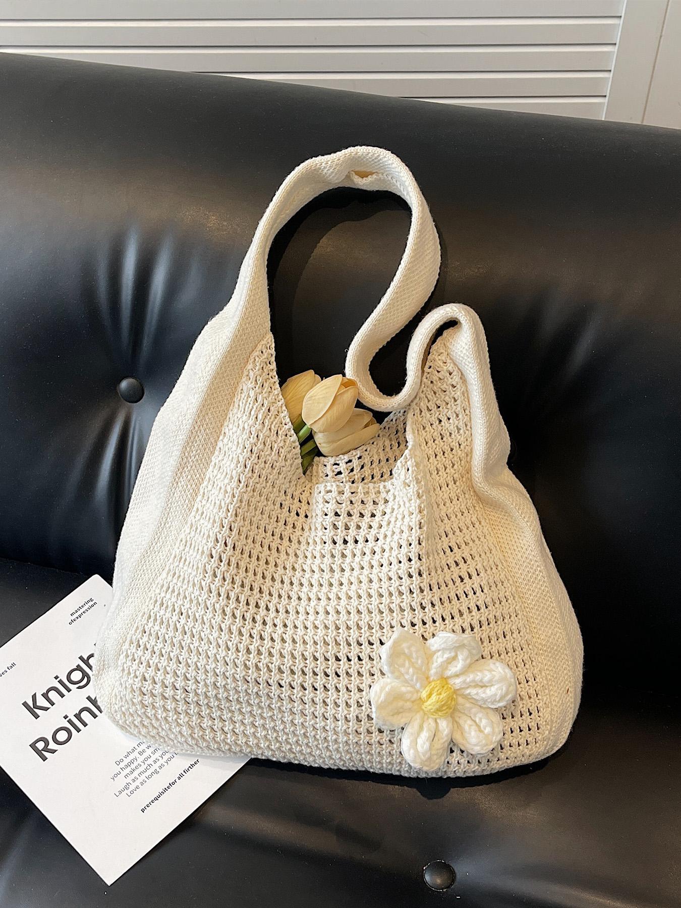 Women's Solid Color Straw Bag with Flower Decor, Fashionable Crochet Shoulder Bag Crossbody for Daily Used, Casual Trendy Versatile High-quality Daily Commuting Bag, Stylish Versatile Bag, Casual Trendy Purses Women's Solid Color Straw Bag with Flower Decor, Fashionable Crochet Shoulder Bag Crossbody for Daily Used, Casual Trendy Versatile High-quality Daily Commuting Bag, Stylish Versatile Bag, Casual Trendy Purses
