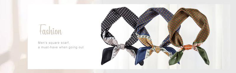 Vintage Silk Feel Square Scarf for Men Satin Bandana Tiny Pattern Print Neckerchief Geometry Head Scarf Fashion