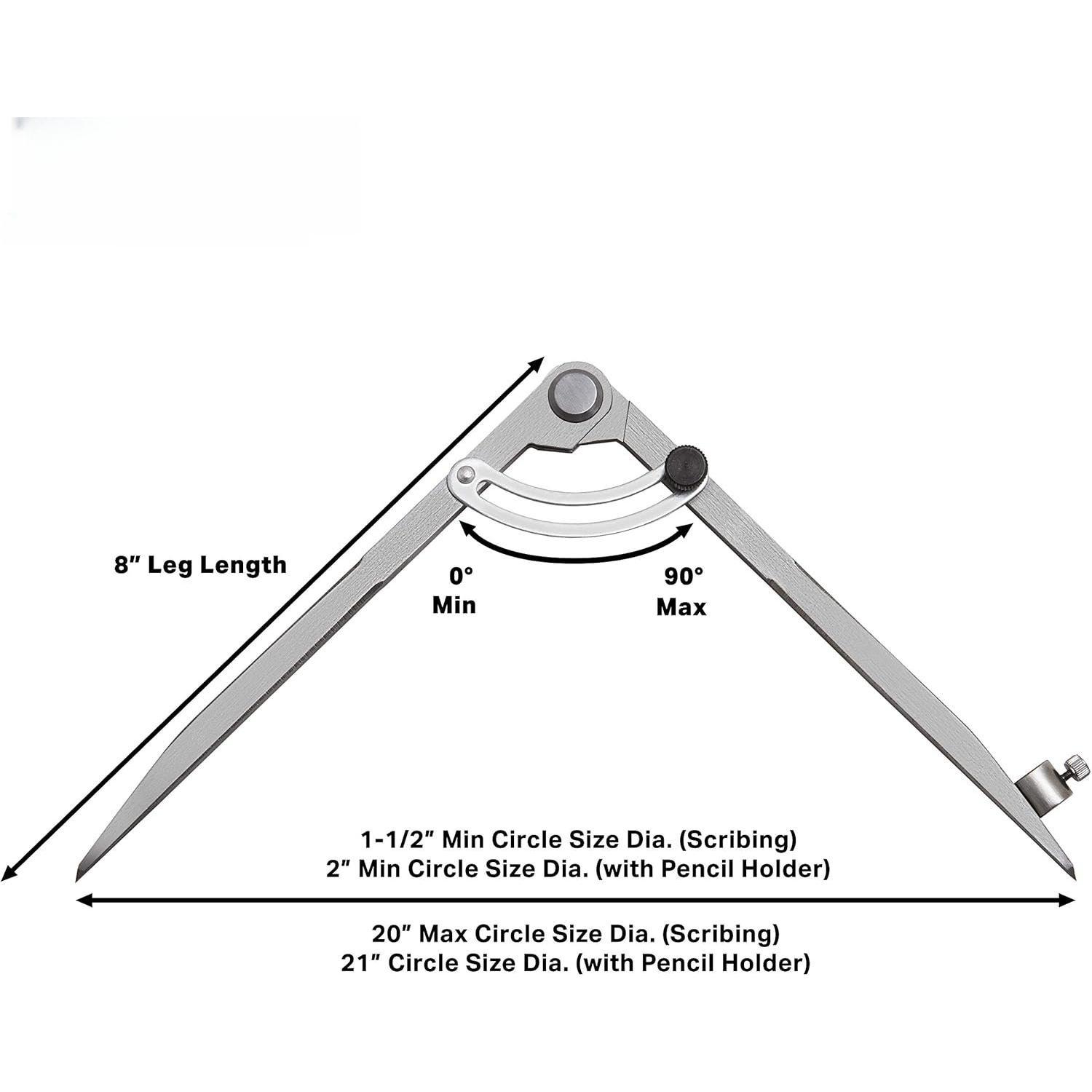 8 Inch Precision Locking Wing Divider/Woodworking Compass with Pencil Holder INCLUDES Two Pencils  Pencil Sharpener Ideal for Drawing, Drafting, Carpentry