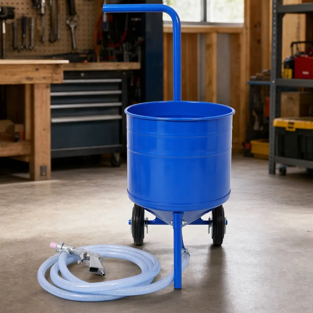 ARCH 50 Lb Powder Coated Steel Portable Siphon Feed Sandblaster Kit with Wheels, Rolling Design, 9.8 Ft Hose, Cast Aluminum Gun, 4 Nozzles, 13.00 W x 13.70 D x 27.00 H In for Rust Paint Removal (Garage, Workshop)
