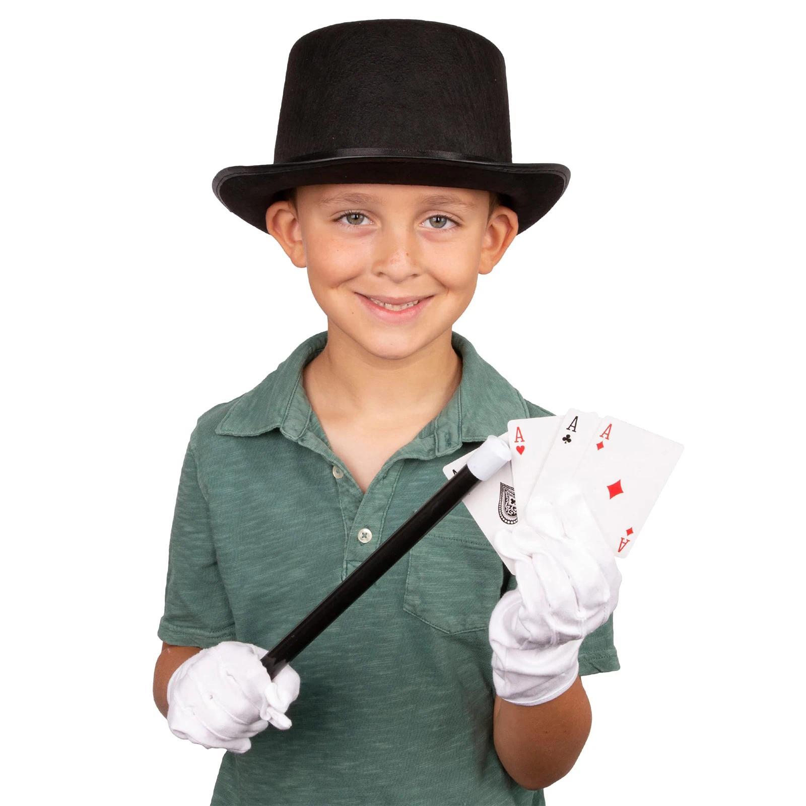 Fun party hat magician costume 3pcs magician dress up costume baton hat wand gloves set Kids Adult Stage Performance Costume
