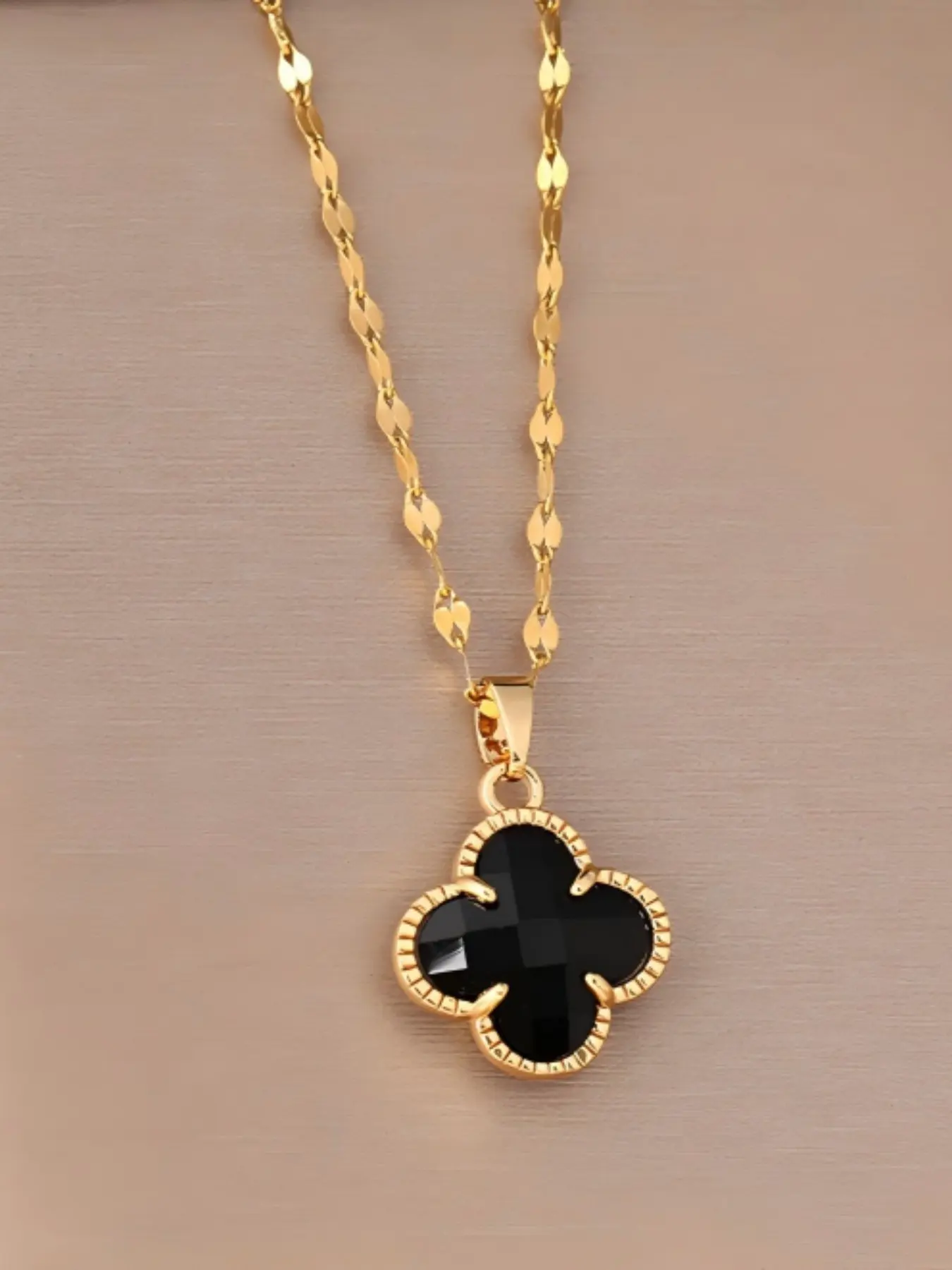 Colorful Zircon Four-Leaf Clover Pendant Necklace, Stainless Steel, Double-Sided Design, Fashionable Daily & Festival Accessory