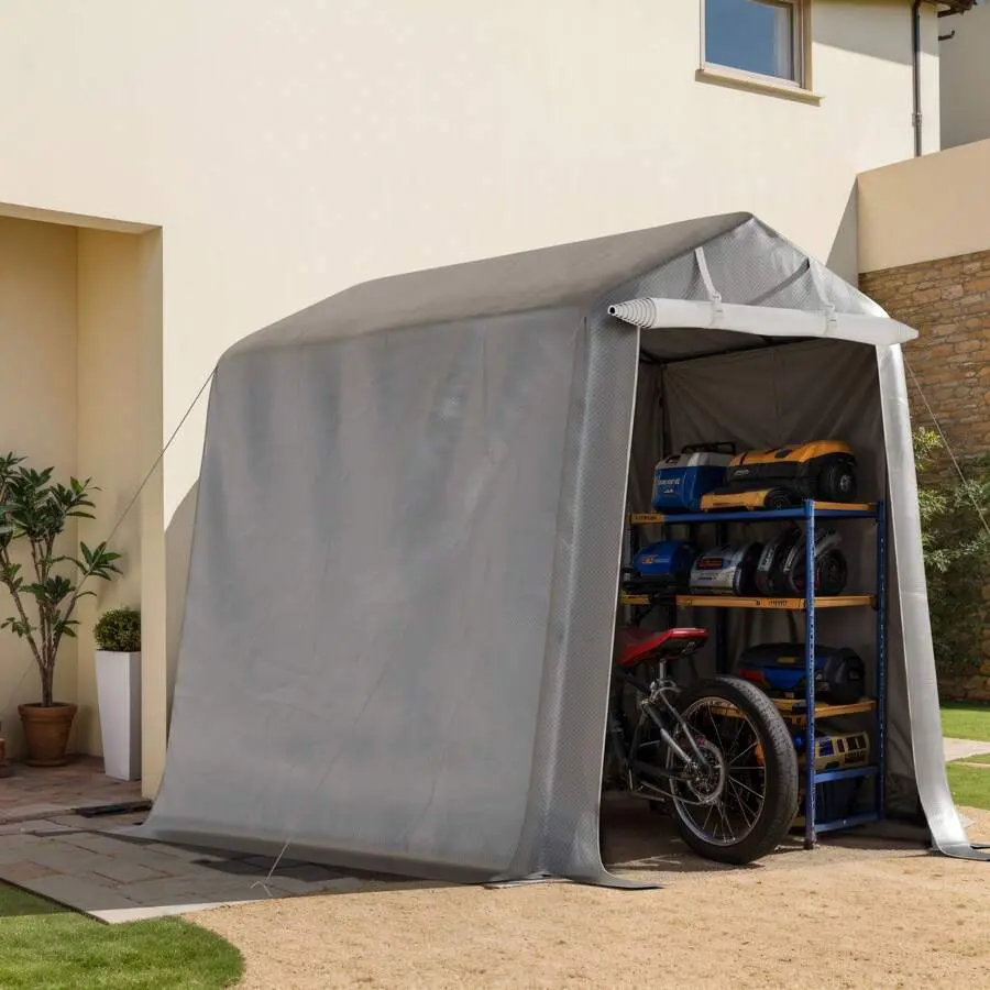 Carport Storage Shed, Portable Garage With Roll-Up Zipper Door, Heavy Duty Waterproof Tarp, Storage Motorcycle, Bike, Firewood, Tools