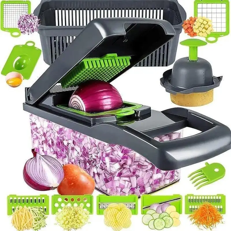 14-in-1 Multifunctional Vegetable Chopper, Durable Vegetable Slicer, Garlic Chopper, Onion and Potato Grater, Vegetable Cutting Machine, Kitchen Accessories, Kitchen Gadget