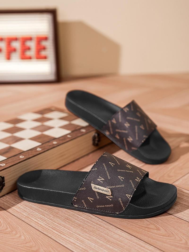 Men's Letter Pattern Slide Sandals, Casual Comfortable Non-slip Slippers for Beach, Lightweight Outdoor Slippers for Pool, Gym & Travel, Boy, Casual Soft Slippers