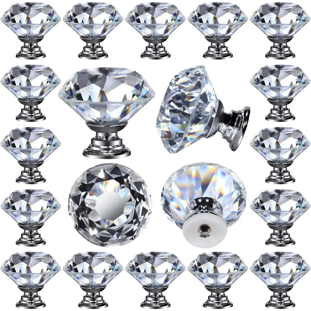 26 Pcs Crystal Glass Cabinet Knobs Clear Diamond Drawer Pulls 30mm for Kitchen Bathroom Dresser CupboardGift