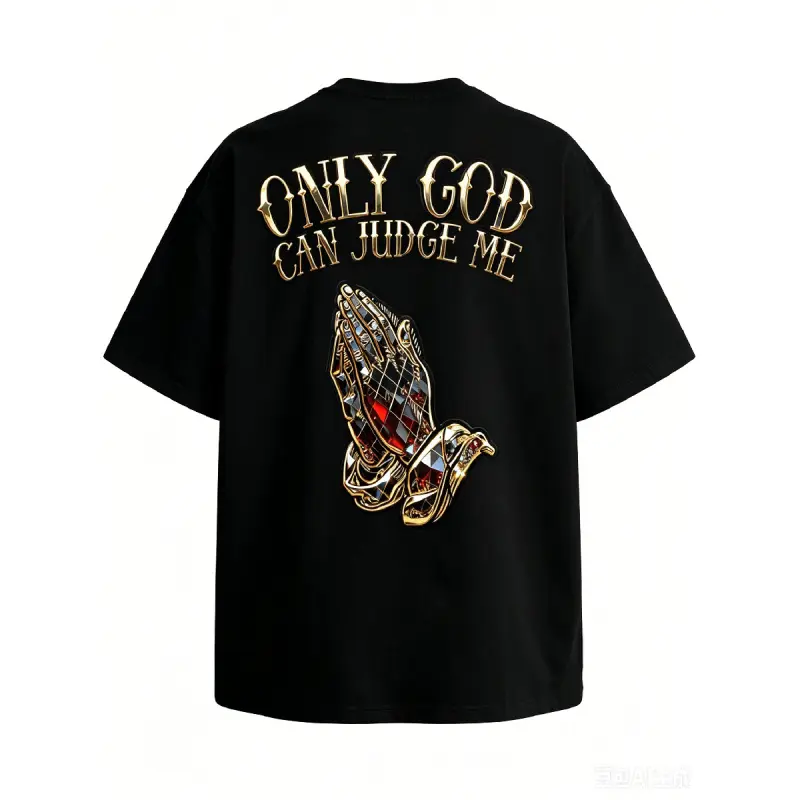 Men's Plus Size Casual Graphic Tee - 'Only God Can Judge Me' Print, Crew Neck, Roomy Cut, Short Sleeve, Soft Breathable Sports Top, Machine Wash Safe, XXXL, Casual Streetwear