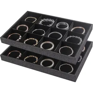 2Pcs 12 Grids Stackable Jewelry Organizer Trays for Drawer,Bracelet Holder Box,Necklace Display Stand for Selling