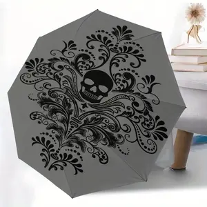 Skull Pattern Automatic Folding Umbrella, Lightweight Compact Travel Umbrella, 8-Rib Strong Frame, Unisex, Rain and Sun Protection, Portable Outdoor Accessory