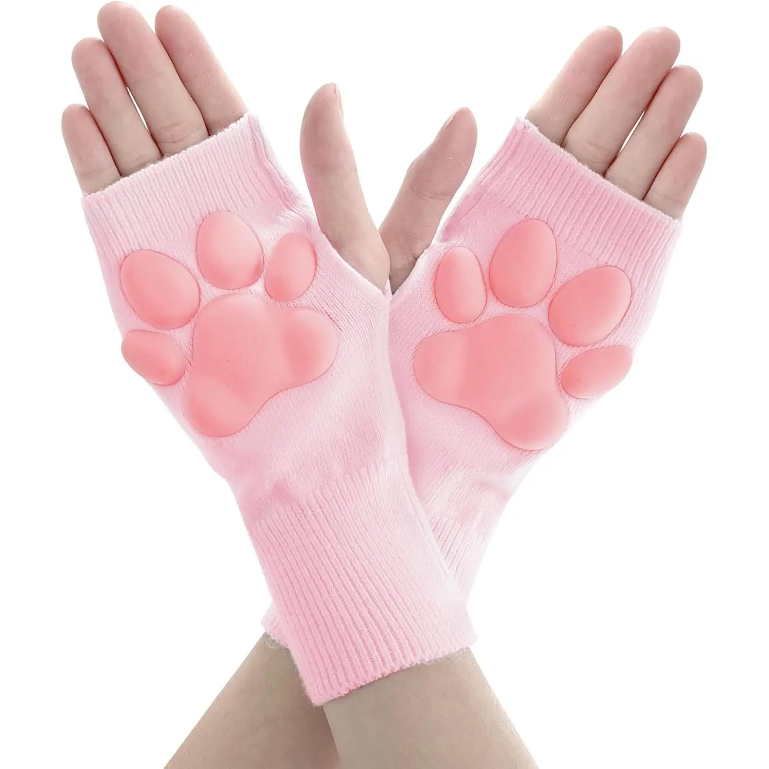 Cat Paw Pad Mittens Gloves Kawaii Pink 3D Claw Fingerless Cute Cat Cosplay Gloves Sleeve  Girls Party