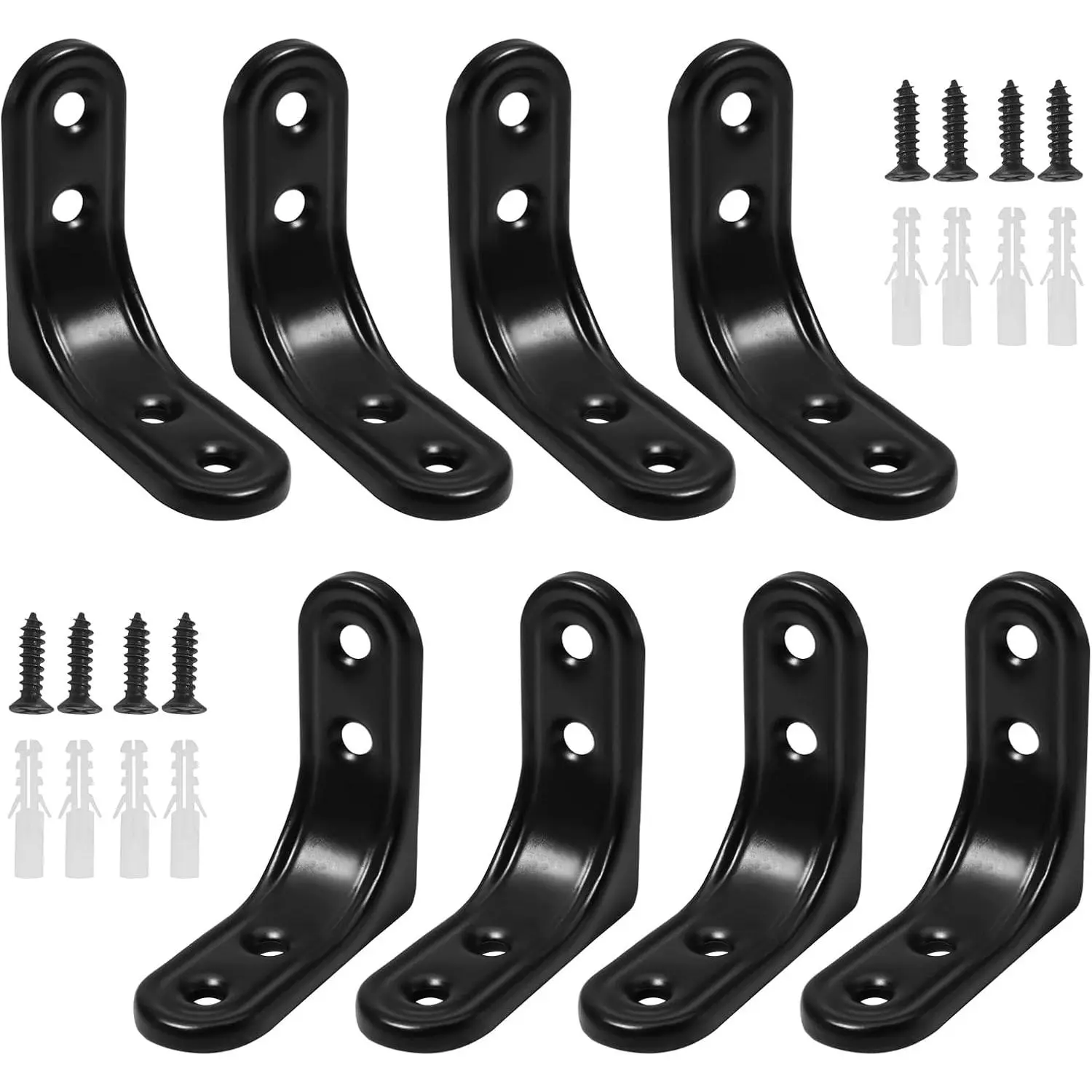 2 Inch L Brackets, 8 Pack, Black Steel | Heavy Duty, Right Angle Bracket with Screws, 90  Wall Mount Support Braces, For Shelves  Cabinets
