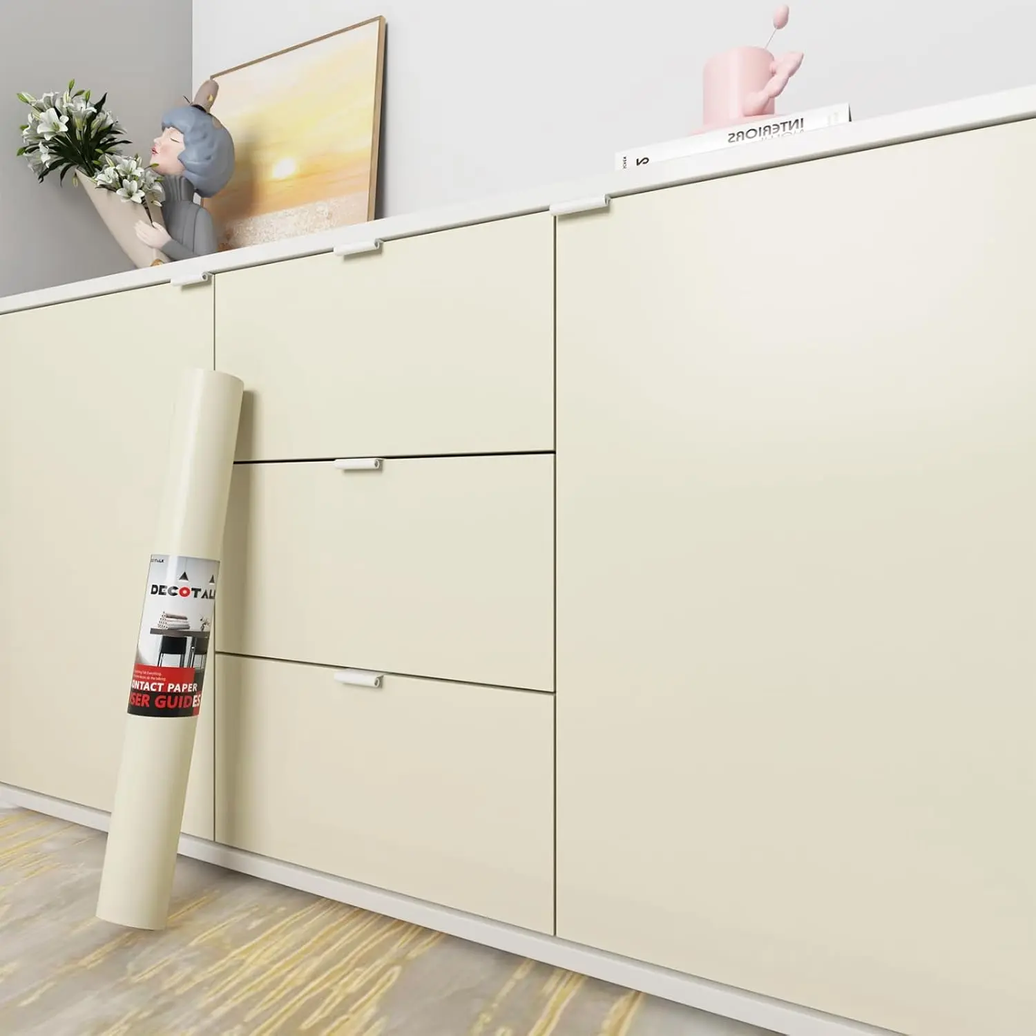 Beige Contact Paper Peel and Stick Beige Contact Paper for Cabinets and Drawers Color Wallpaper Removable 17.7x120 Inch Pure Color Wallpaper for Bedroom Wall Cover Vinyl