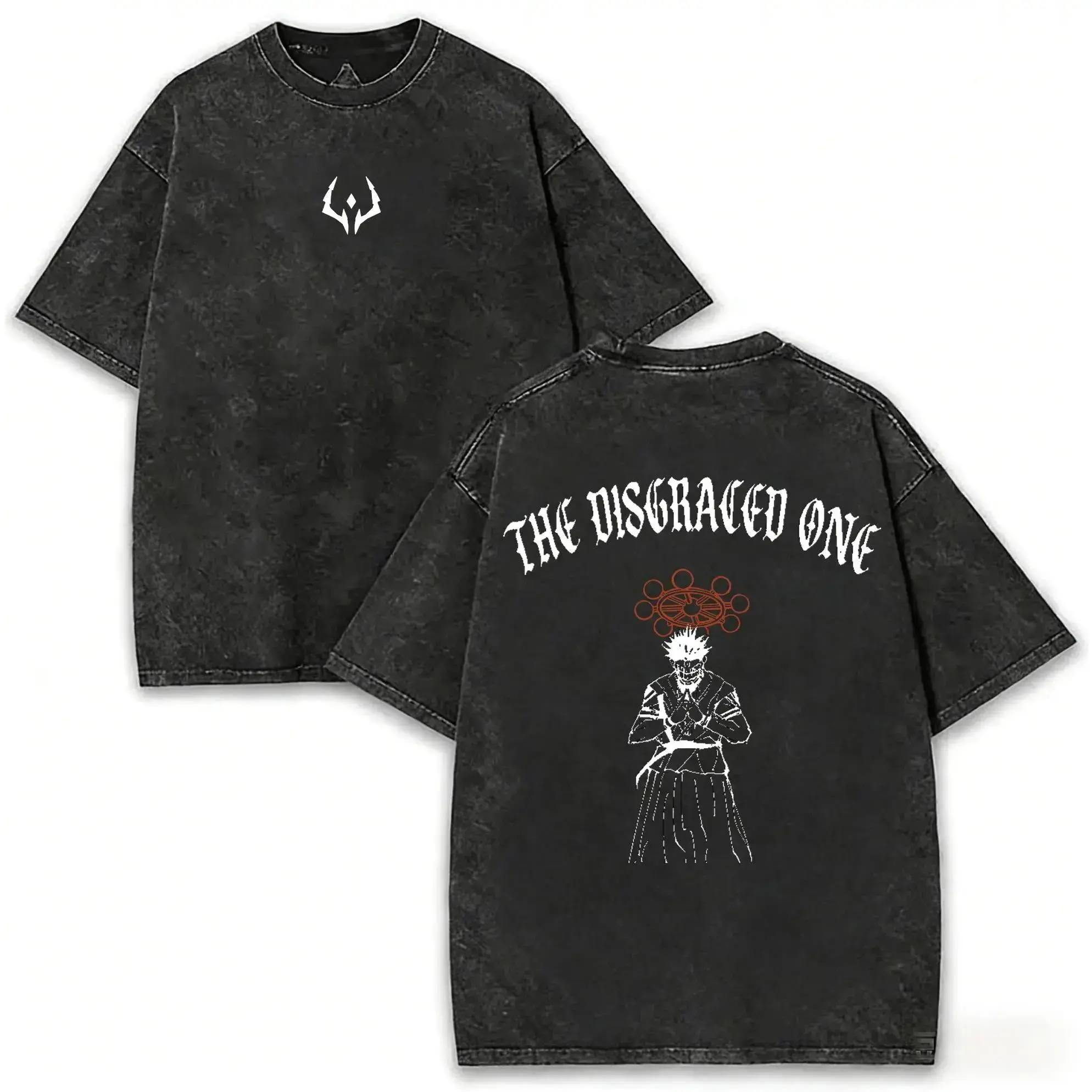 [KM 100%cotton]Sukuna "The Disgraced One" Vintage Washed Oversized Gym T-Shirt – Jujutsu Kaisen Anime Graphic Tee, Ryomen Sukuna Curse King Manga Shirt, Streetwear Casual Apparel, Unisex Top, Gift for JJK Fans funny