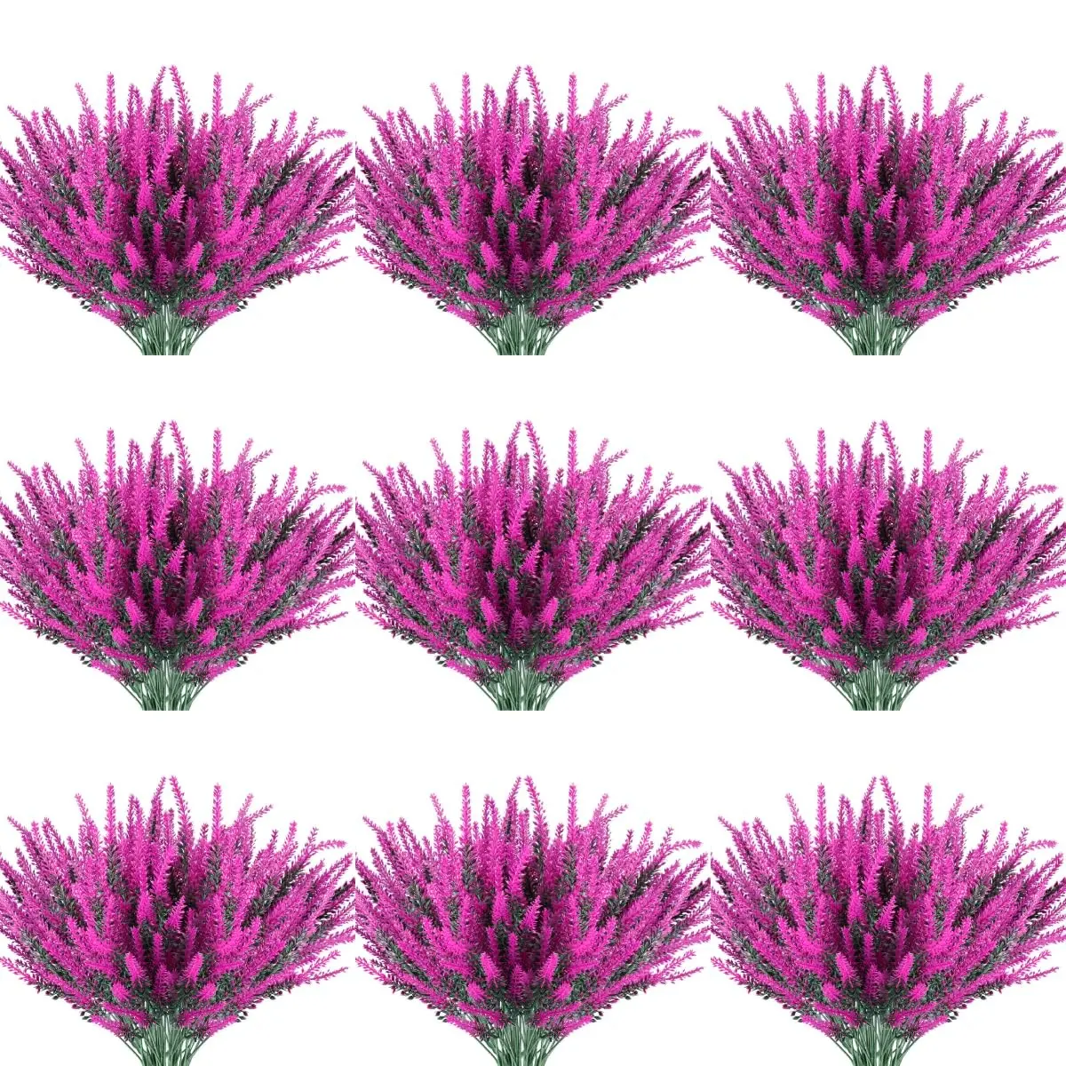 12 Bundles Artificial Lavender Flowers, UV Resistant & Anti-Fade Faux Plastic Shrubs, Realistic Fake Lavender Plants, Ideal Ornament for Garden, Front Porch, Window Box, Patio Yard, Indoor Outdoor Farmhouse Home Seasonal Autumn Landscape Decoration