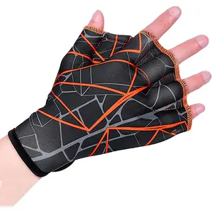 Aquatic Webbed Swimming Gloves Water Resistance Hand Flippers with Fingers & Adjustable Wrist for Swim Training Fitness for Men Women Children