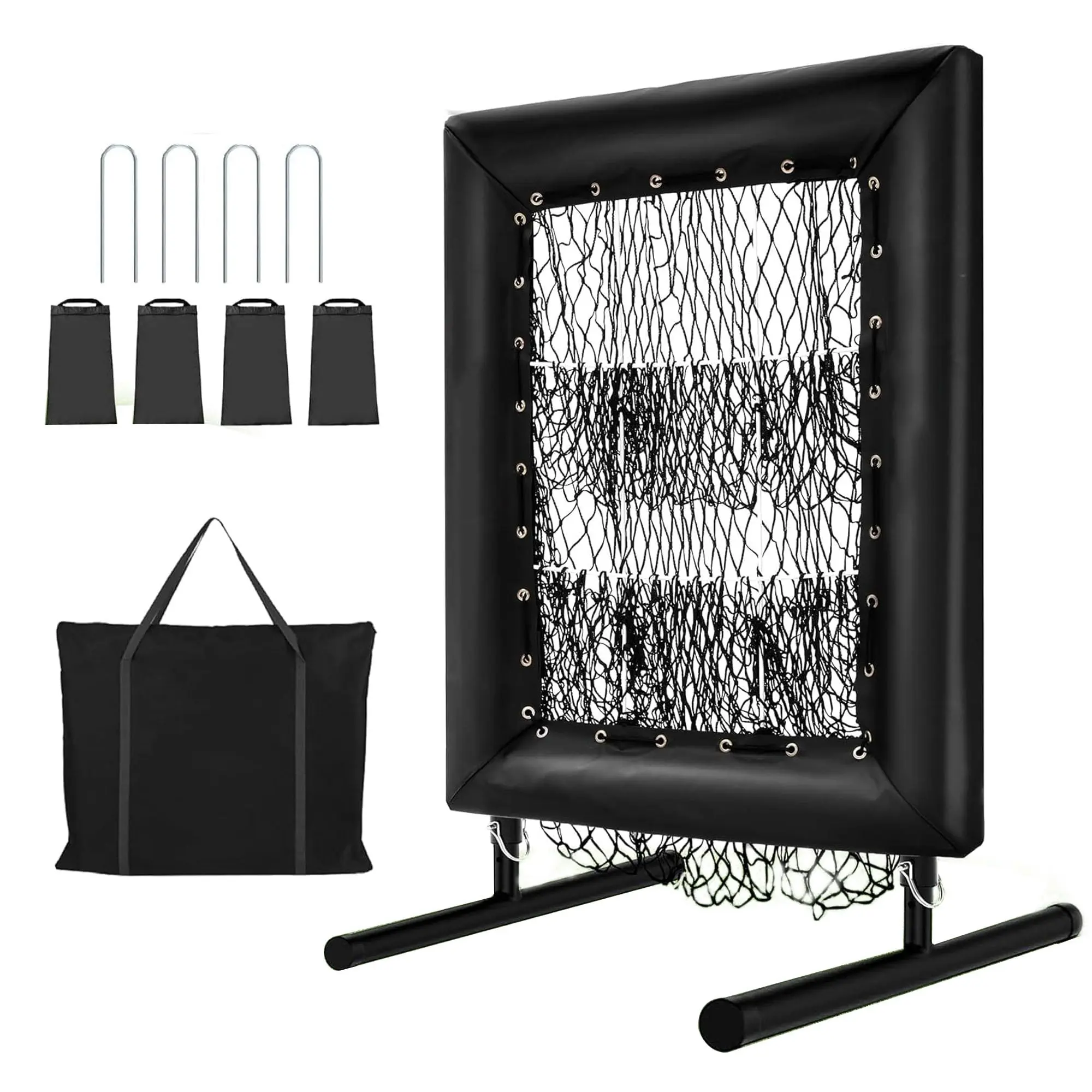 9-Hole Baseball Pitching Net with Strike Zone – Height-Adjustable Trainer for Pitching & Batting Drills, Includes Stakes and Sandbags