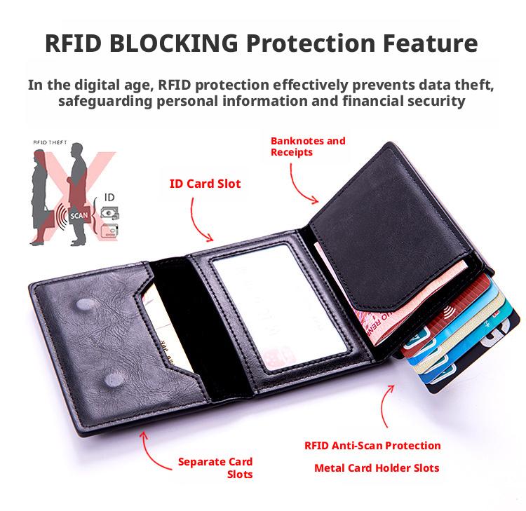 Mens Smart Wallet Card Holder for AirTag: Leather,  RFID Blocking, Slim, Carbon Fiber, Minimalist - 6-9 Card Capacity| ID Window| Cash Slot