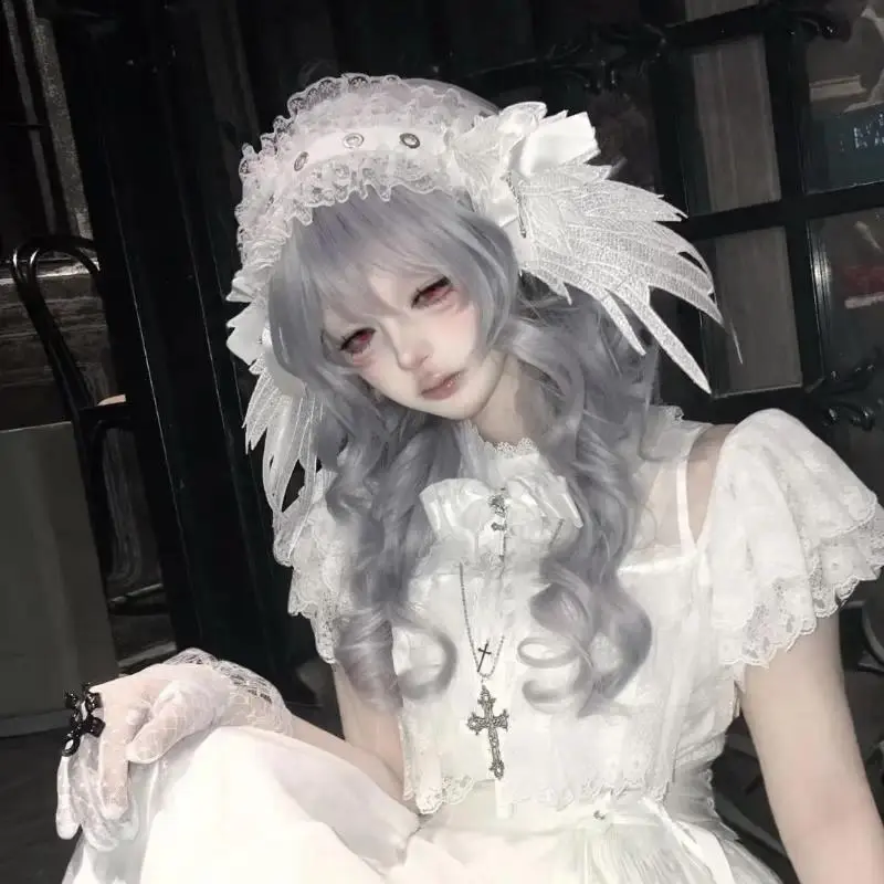 Gothic Lolita Cosplay Headwear Sweet Lovely Girl Harajuku Subculture Wing Angel Lace Flounce Fold Headband Hair Accessories