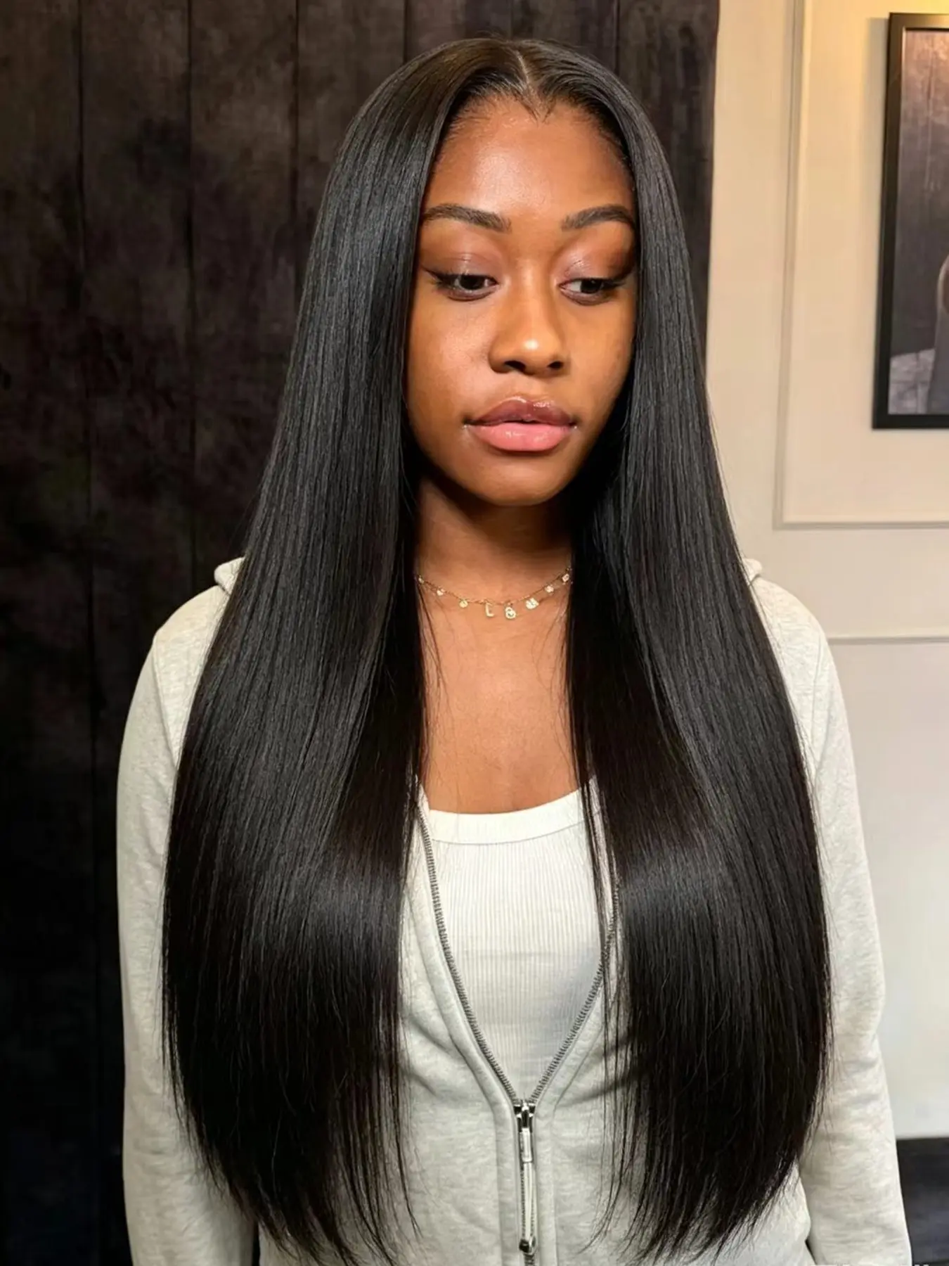 Black Fashion 28inch Straight Hair Synthetic Fiber lace Wig Heat Resistant Beginner Friendly Natural Looking No Glue Easy To Wear Machine Made Synthetic Hair Wig For Women Daily Life Cosplay Party